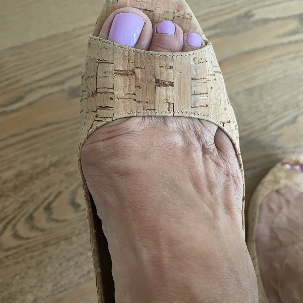 Via Spiga cork platform wedge peep toe sandals size 8